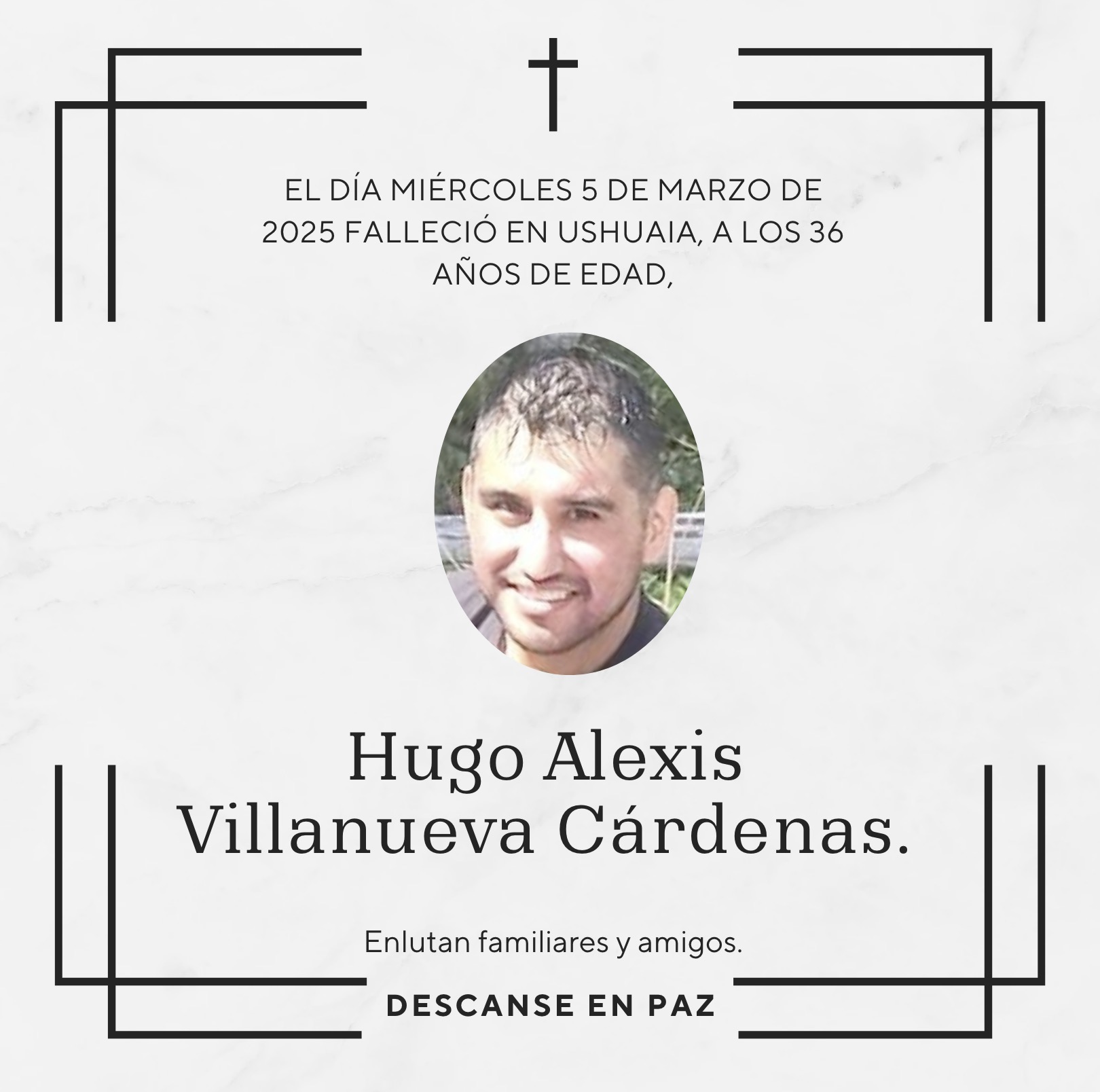 Fallecimiento | Hugo Alexis Villanueva Cárdenas.